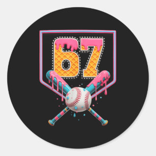 Baseball Drip Nummer 67 Lustig Sechs Sieben 6 7 Me Runder Aufkleber