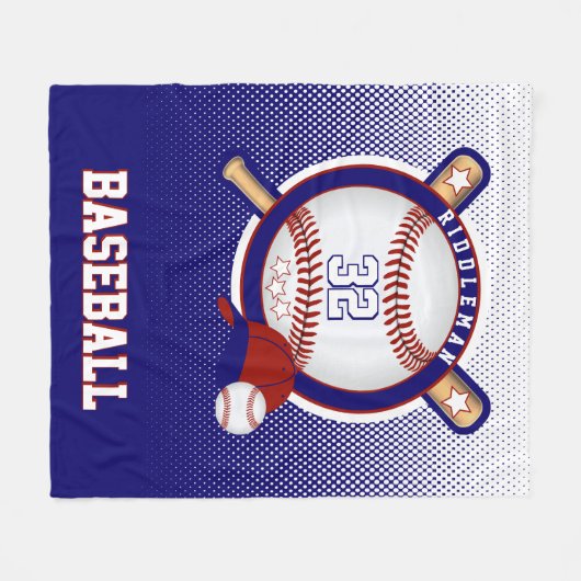 Baseball - Dunkelblau und Rot - DIREKT Text Fleecedecke (Vorderseite (Horizontal))