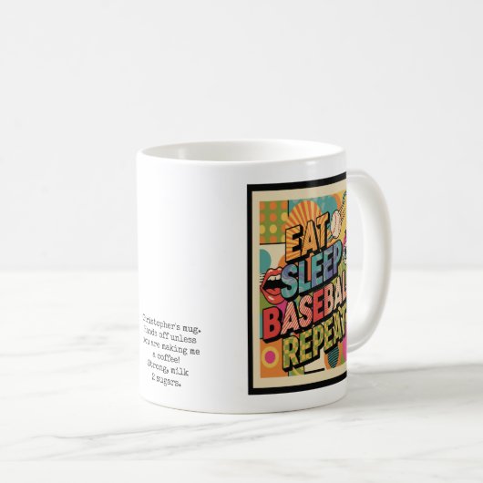 Baseball Eat Sleep Repeat Pop Art Personalized Kaffeetasse (VorderseiteRechts)