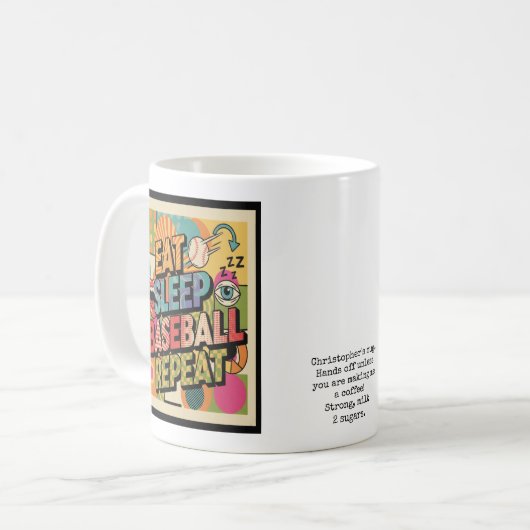 Baseball Eat Sleep Repeat Pop Art Personalized Kaffeetasse (Vorderseite Links)
