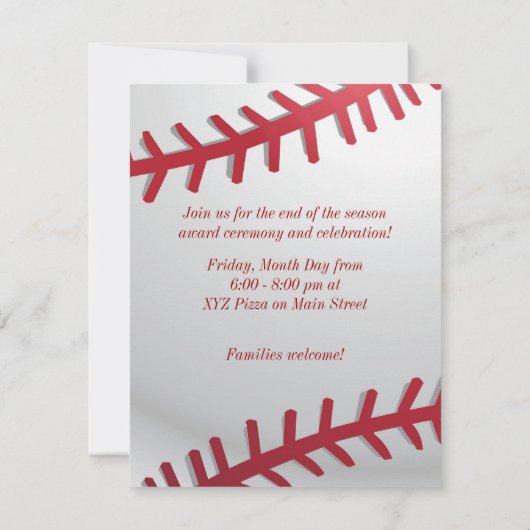 Baseball-Einladung Einladung (Rückseite)