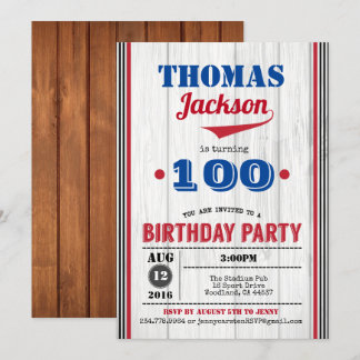 Baseball-Einladung zum 100. Geburtstag. Rustikales Einladung