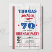 Baseball-Einladung zum 70. Geburtstag. Rustikales Einladung (Vorderseite)
