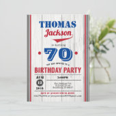 Baseball-Einladung zum 70. Geburtstag. Rustikales Einladung (Stehend Vorderseite)