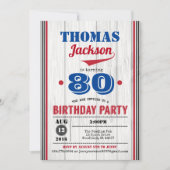 Baseball Einladung zum 90. Geburtstag. Rustikales (Vorderseite)