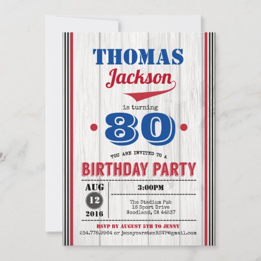 Baseball Einladung zum 90. Geburtstag. Rustikales (Vorderseite)