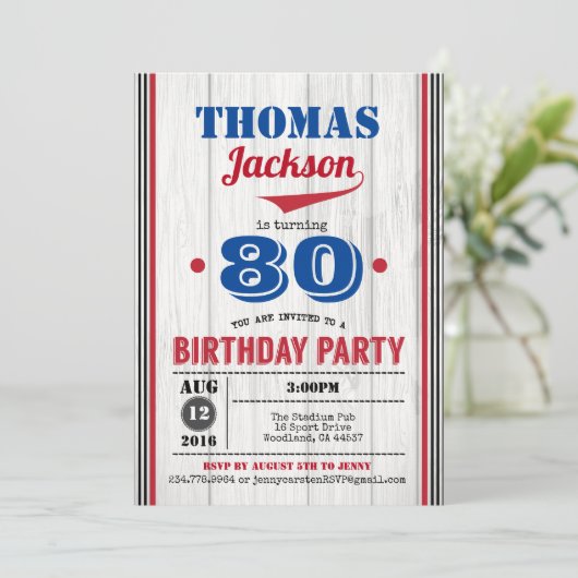 Baseball Einladung zum 90. Geburtstag. Rustikales (Stehend Vorderseite)