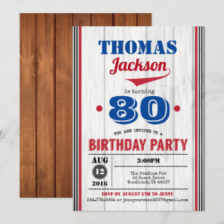 Baseball Einladung zum 90. Geburtstag. Rustikales 
