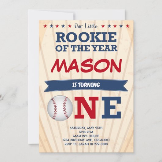 Baseball Einladung zum ersten Geburtstag (Vorderseite)