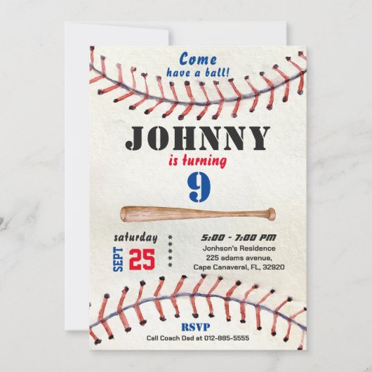 Baseball-Einladung zum Geburtstag Einladung (Vorderseite)