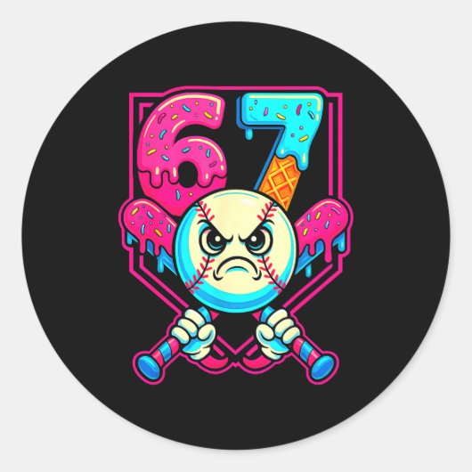Baseball-Eis-Drip Nummer 67 Sechs Sieben Meme 6 Runder Aufkleber (Vorderseite)