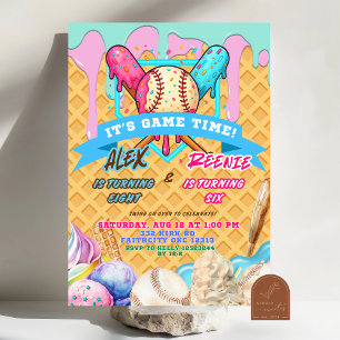 Baseball-Eis-Drip-Twins-Geburtstagsfeier Einladung