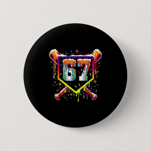 Baseball-Eiscreme-Tropf Nummer 67 Sechs Sieben Mem Button (Vorderseite)