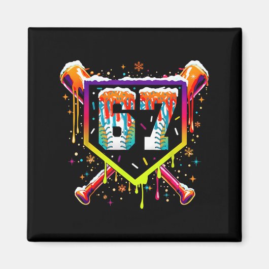 Baseball-Eiscreme-Tropf Nummer 67 Sechs Sieben Mem Magnet (Vorne)