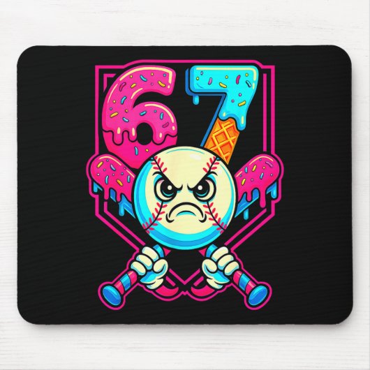 Baseball-Eiscreme-Tropf Nummer 67 Sechs Sieben Mem Mousepad (Vorne)