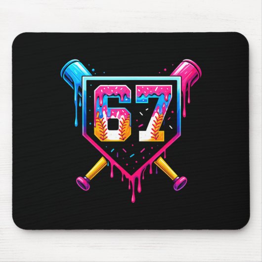 Baseball-Eiscreme-Tropf Nummer 67 Sechs Sieben Mem Mousepad (Vorne)