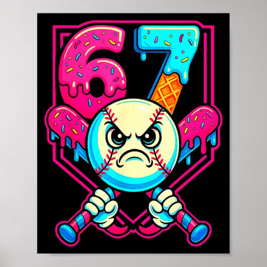 Baseball-Eiscreme-Tropf Nummer 67 Sechs Sieben Mem Poster (Vorne)