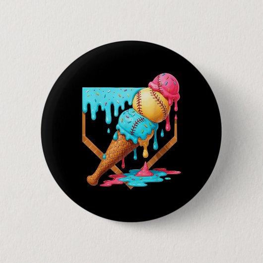 Baseball-Eiscreme tropft Funny Baseball Männer ste Button (Vorderseite)