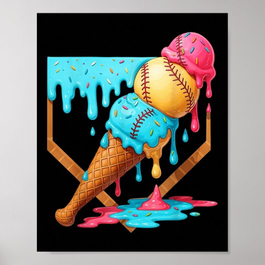 Baseball-Eiscreme tropft Funny Baseball Männer ste Poster (Vorne)