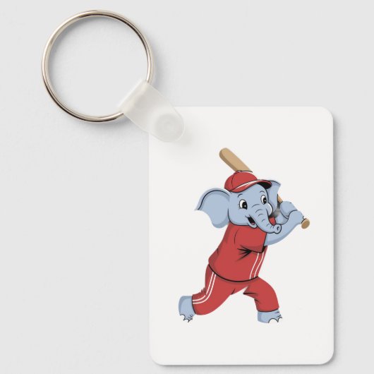 Baseball Elephant Cartoon Schlüsselanhänger (Vorderseite)