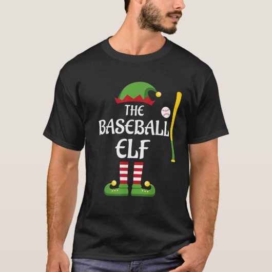 Baseball Elf Familie Matching Group Weihnachtsspor T-Shirt (Vorderseite)