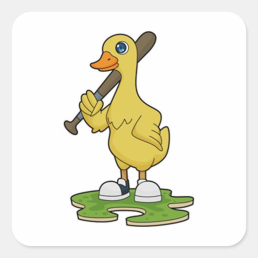Baseball-Ente mit Baseballschläger Quadratischer Aufkleber (Vorderseite)