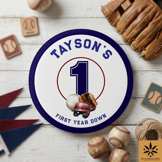 Baseball Erstes Jahr Down 1. Geburtstag Button