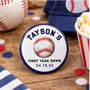 Baseball Erstes Jahr Down 1. Geburtstag Button
