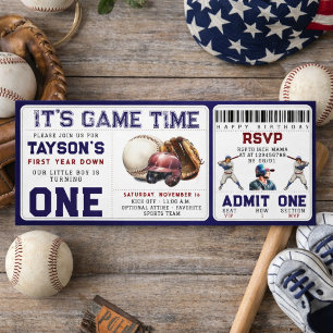 Baseball Erstes Jahr Down 1. Geburtstags-Ticket Einladung
