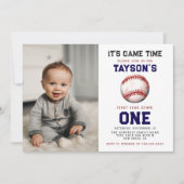 Baseball erstes Jahr Runter 1. Geburtstag Foto Einladung (Vorderseite)