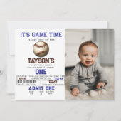 Baseball erstes Jahr Runter 1. Geburtstag Foto Einladung (Vorderseite)