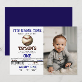 Baseball erstes Jahr Runter 1. Geburtstag Foto Einladung