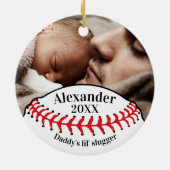 Baseball Fan Daddy's Lil'Slugger mit Foto Keramik Ornament (Hinten)