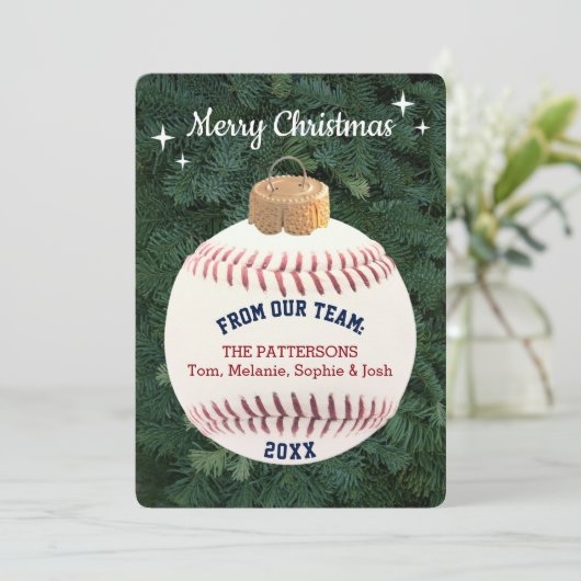Baseball Fan Ornament Custom Foto Weihnachtskarte Dankeskarte (Stehend Vorderseite)