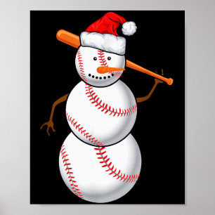 Baseball-Fan-Schneemann Lustiges Weihnachtsgeschen Poster