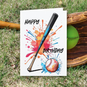 Baseball-Fans Schlagstock & Ball Splash Geburtstag Karte