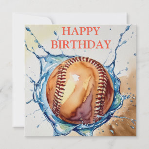 Baseball-Fans Wasserfarben-Splash-Geburtstag Karte