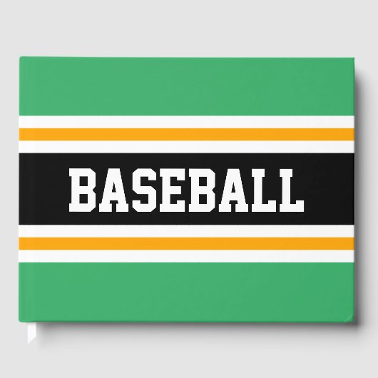 BASEBALL Festive Bright Green Yellow Black Stripes Gästebuch (Vorderseite)