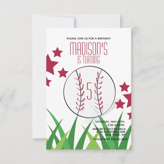 Baseball Field Geburtstag startet jedes Alter Gebu Einladung (Vorderseite)