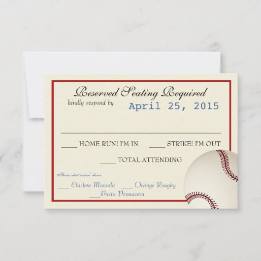 Baseball Field Pass Wedding Response Card RSVP Karte (Vorderseite)