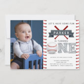 Baseball First Birthday Boy Foto Einladung (Vorderseite)