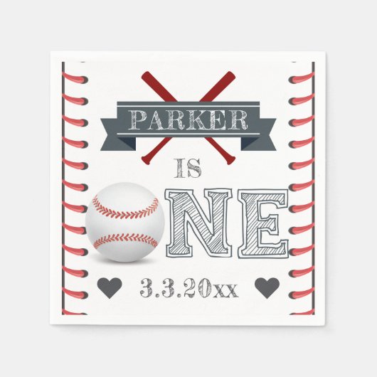 Baseball First Geburtstag Personalisiert Serviette (Vorderseite)