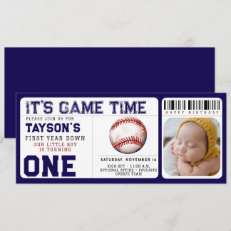 Baseball First Year Down 1. Geburtstag Ticket Einladung
