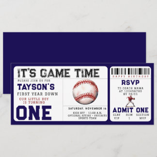 Baseball "First Year Down" 1. Geburtstagskarte Einladung