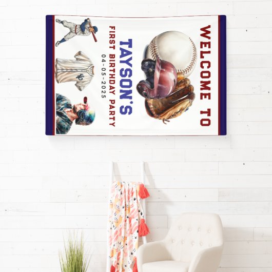 Baseball First Year Down 1st Birthday Banner (InSitu)