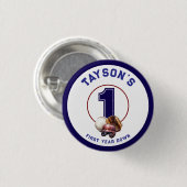 Baseball First Year Down 1st Birthday Button (Vorne & Hinten)