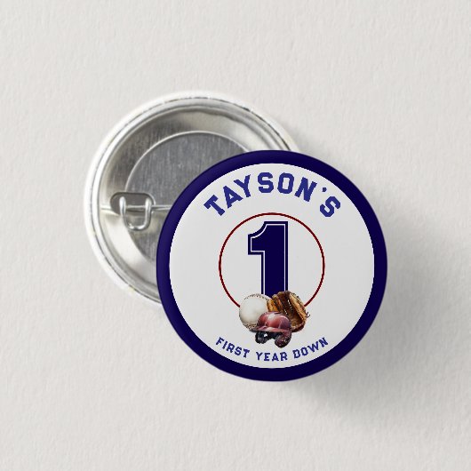 Baseball First Year Down 1st Birthday Button (Vorne & Hinten)