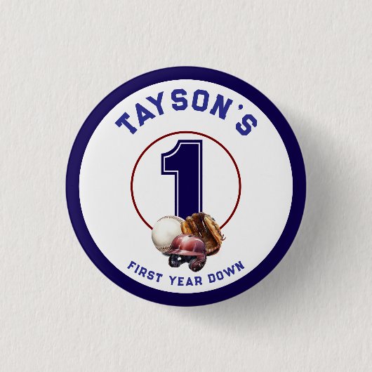Baseball First Year Down 1st Birthday Button (Vorderseite)