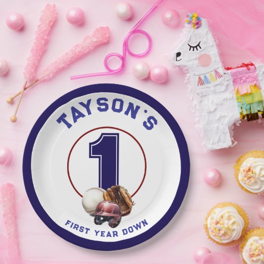 Baseball First Year Down 1st Birthday Pappteller (Party)