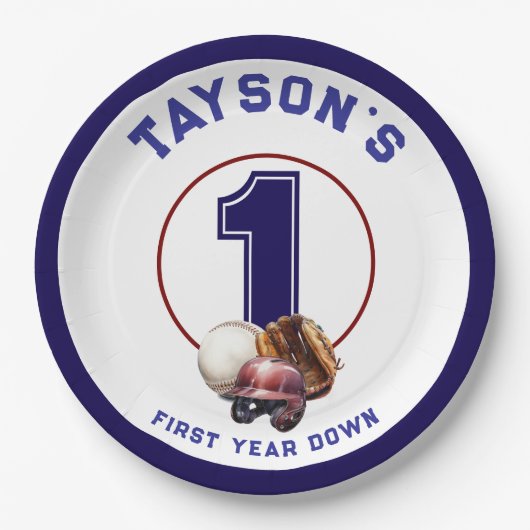 Baseball First Year Down 1st Birthday Pappteller (Vorderseite)